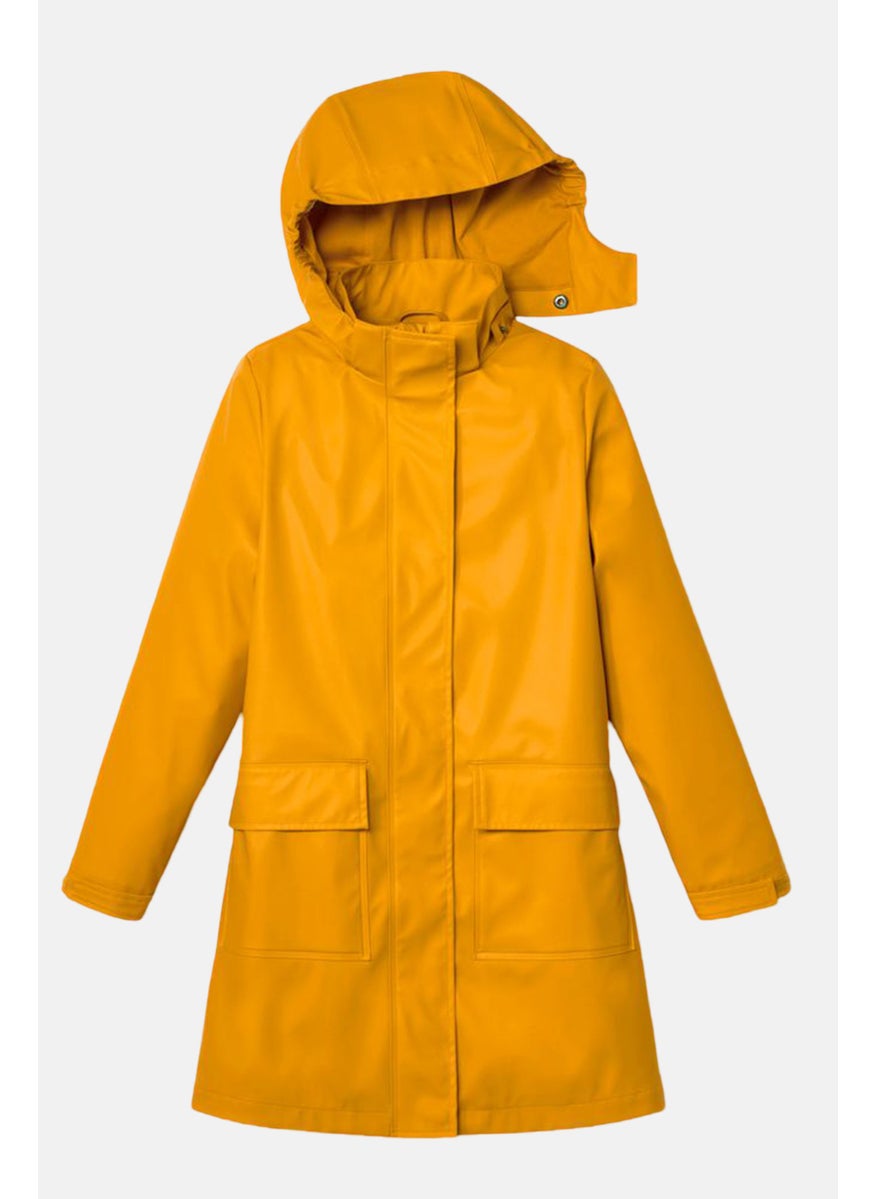 Tchibo Kids Girl Hooded Solid Long Sleeve Rain Jacket, Yellow  - Image 4