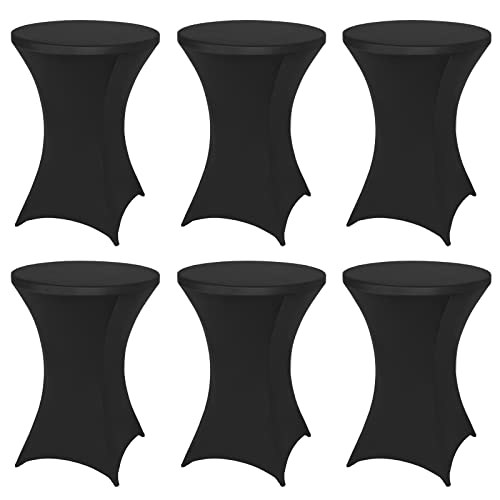 FestiCorp 6 Pack Spandex Black Table Cover Cocktail Fitted Tablecloths Round Highboy Stretch Table Covers Cloths for Party DJ Bar Wedding Birthday Banquet 3032 Diameter x 4043 Height
