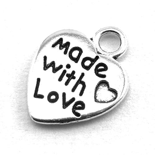 heyous 100pcs Heart Shape Charms Handmade Metal Labels Printed Made With Love Tag Labels Carving DIY Craft Necklace Bracelets Keychain Jewelry Making Findings Accessories Ancient Silver - Image 4