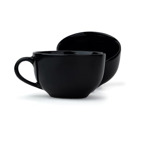 Shay Large Ceramic Coffee Cup Set of 2, Black, 320ml | Cappuccino Cup | Glossy Finish | Large Ceramic Coffee Cup | Microwave Safe (XL Cuppa - Full Black) - Image 1