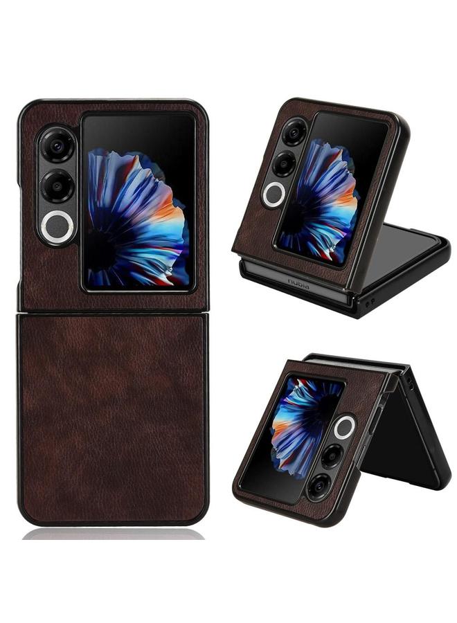 The Bros حافظة لهاتف ZTE nubia Flip2 / Libero Flip2 بغطاء خلفي بنسيج ليتشي