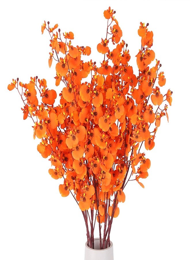 HANTAJANSS Artificial Orchids Flowers Bouquet Realistic Orchids Silk Bulk, 8PCS Faux Flowers Flowers Fake Orange Orchids Long Stem for Indoor Outdoor Wedding Home Office Decoration - Image 1