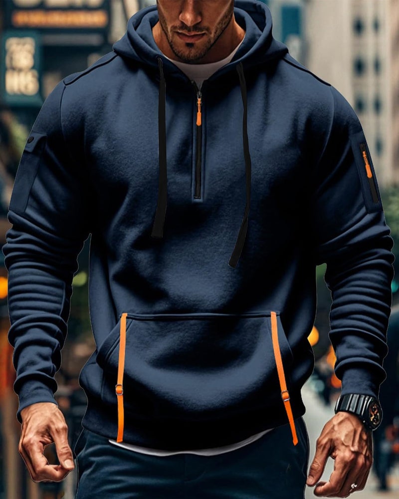 whox Tactical Hoodies For Men Quater Zip Up Pullover Sweatshirt Casual Workout Mens Hoodies with Pockets Navy - Image 2