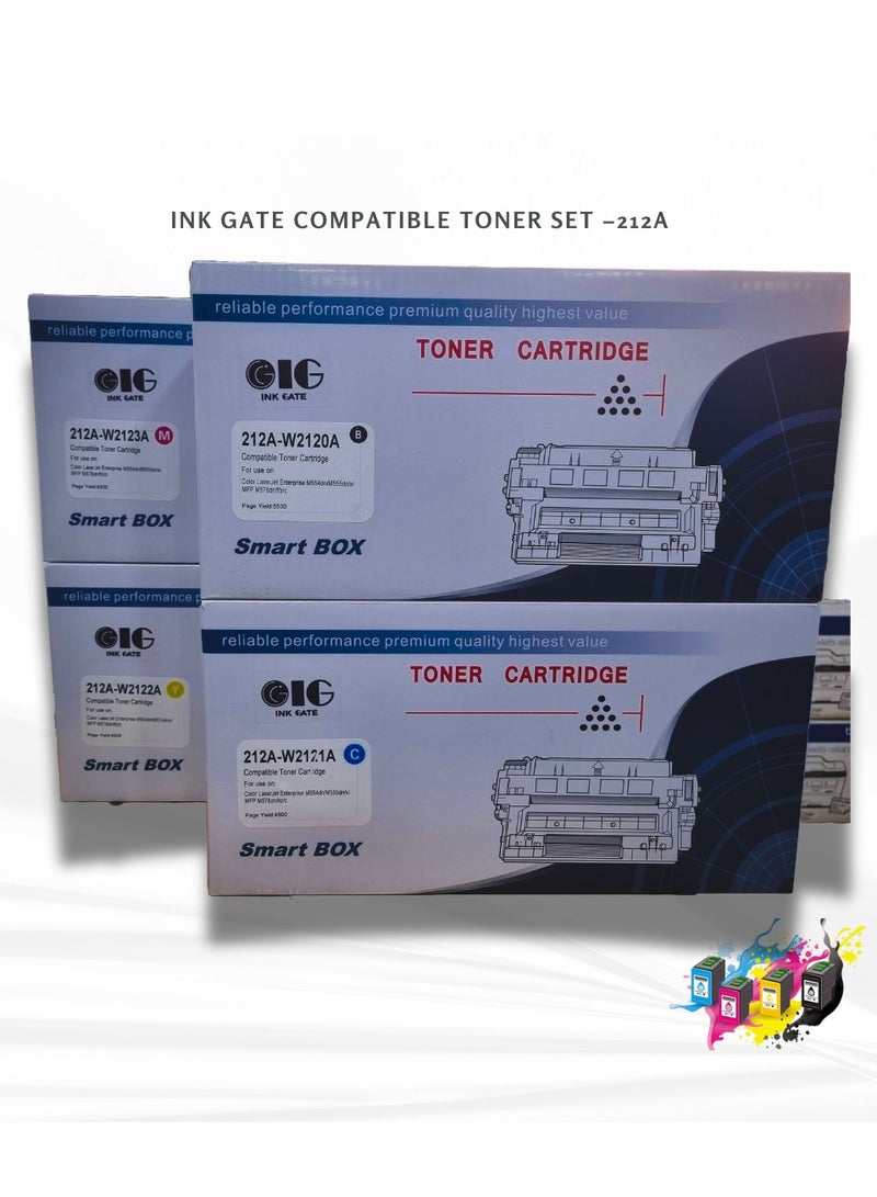 IG Compatible Toner Cartridge Set – 212A – Black, Cyan, Magenta, Yellow – For HP Color LaserJet Enterprise M554dn / M555dn / MFP M578dn – 4-Pack – 5500/4500 Pages - Image 1