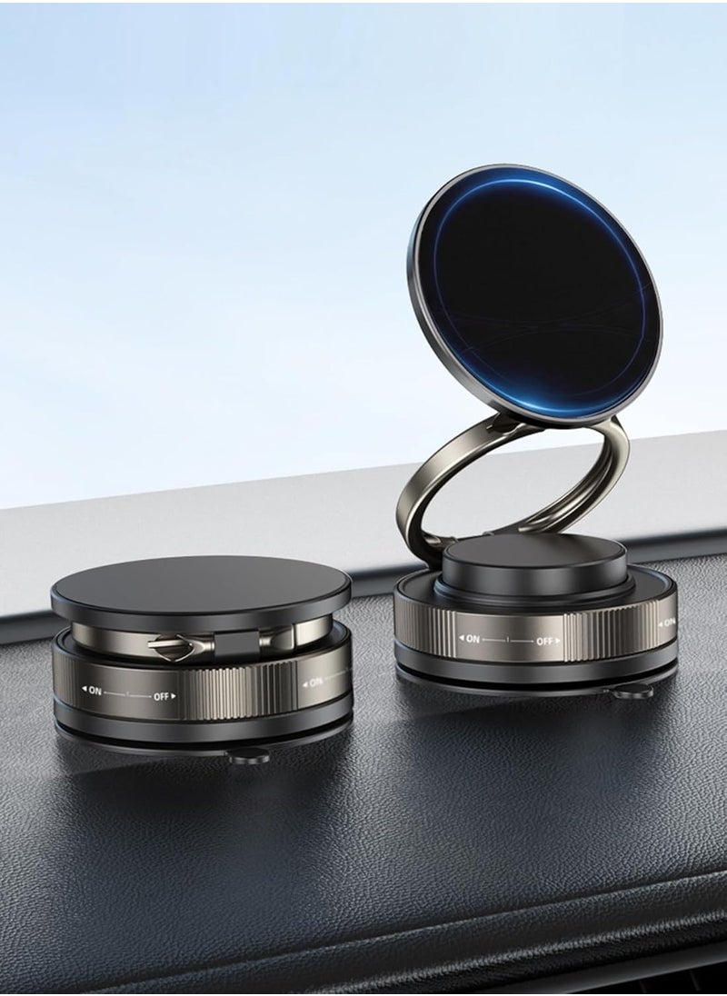 RinGinG ‌Upgraded Vacuum Magnetic Car Phone Mount - Features Dual Lock Anti-Vibration,Tri-Fold Design, 360° Rotating Foldable Dashboard Suction Cup Holder with N54 Strong Magnet, Universal Compatibility for Smartphones (Black)  - Image 2