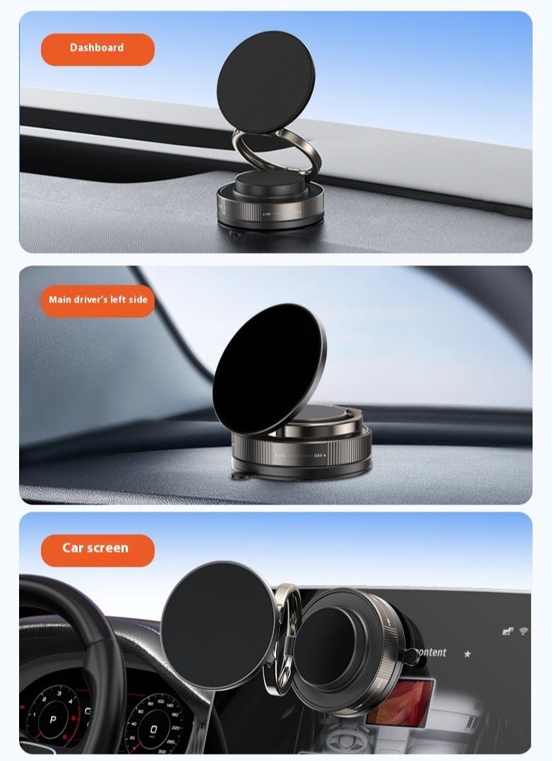 ‌Upgraded Vacuum Magnetic Car Phone Mount - Features Dual Lock Anti-Vibration,Tri-Fold Design, 360° Rotating Foldable Dashboard Suction Cup Holder with N54 Strong Magnet, Universal Compatibility for Smartphones (Black)