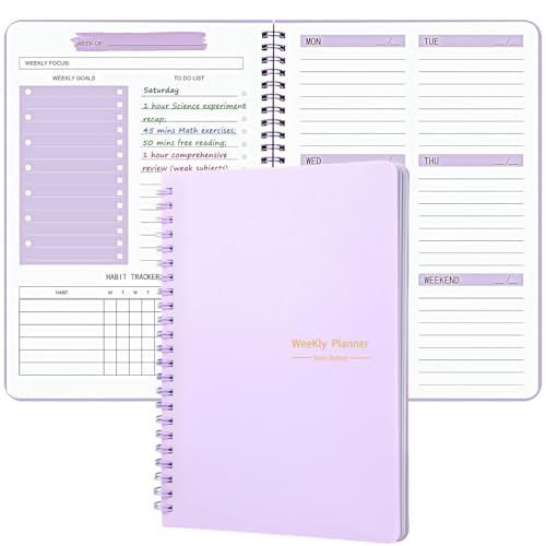 Aosemili Undated Weekly Planner Purple A5 Personal Goals Journal Non Dated Kids Weekly Planner to Do List with Goal Habit Tracker Organizer, Cute Undated Week Planners with Spiral Binding for Kids School Work - Image 1