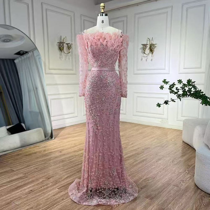 25 Export Black One-Shoulder Feather Fishtail Dress Accessible Luxury Elegant Elegant Celebrity Banquet Host Evening Dress - Image 1