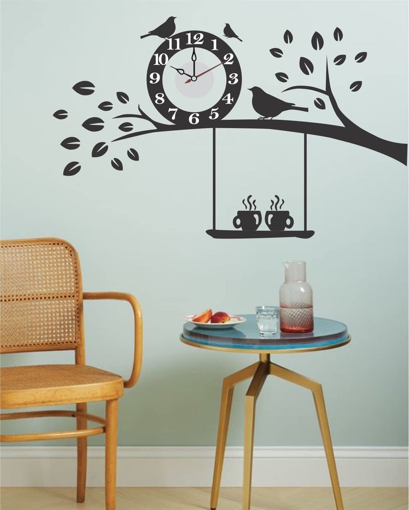 DreamKraft Black Tree and Birds Wall Clock Wall Stickers for Home Decor, Living Room (Multicolor, PVC Vinly, 55 cm x 87 cm) - Image 5