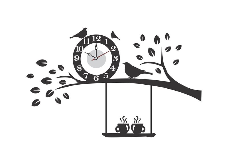 DreamKraft Black Tree and Birds Wall Clock Wall Stickers for Home Decor, Living Room (Multicolor, PVC Vinly, 55 cm x 87 cm) - Image 1