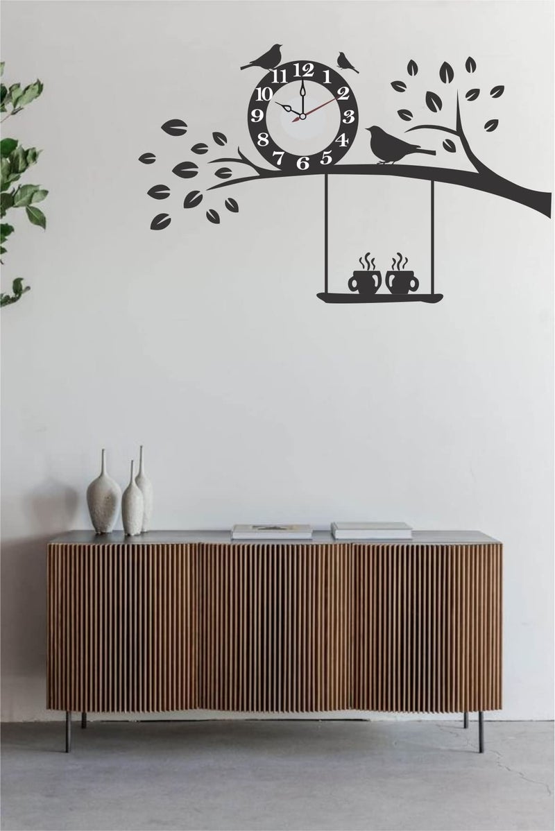 DreamKraft Black Tree and Birds Wall Clock Wall Stickers for Home Decor, Living Room (Multicolor, PVC Vinly, 55 cm x 87 cm) - Image 2