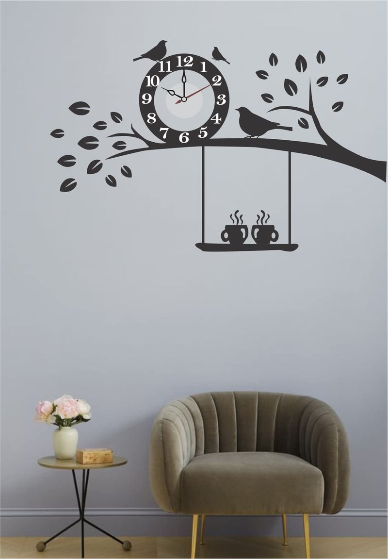 DreamKraft Black Tree and Birds Wall Clock Wall Stickers for Home Decor, Living Room (Multicolor, PVC Vinly, 55 cm x 87 cm) - Image 4