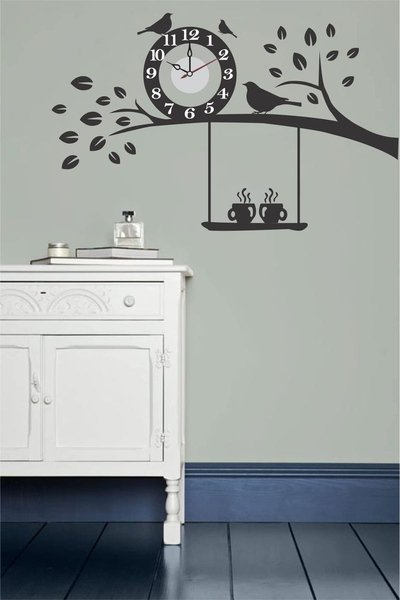 DreamKraft Black Tree and Birds Wall Clock Wall Stickers for Home Decor, Living Room (Multicolor, PVC Vinly, 55 cm x 87 cm) - Image 3