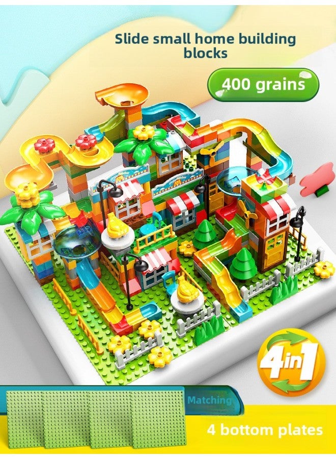 Fairway Amusement Park Set Large Particle Small House Compatible Lego Track Children's Assembled Toys-Color:Feile 400 Particle Home Slide +256 Floor * 4-Specifications:66*55*66  - Image 1
