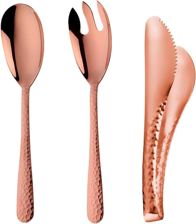Ymeibe مجموعة أدوات تقديم السلطة من ملعقة وشوكة معدنية بتصميم مطروق من الفولاذ المقاوم للصدأ 1810، أدوات تقديم كبيرة للسلطة للمطبخ وحفلات البوفيه باللون الوردي الذهبي - Image 1