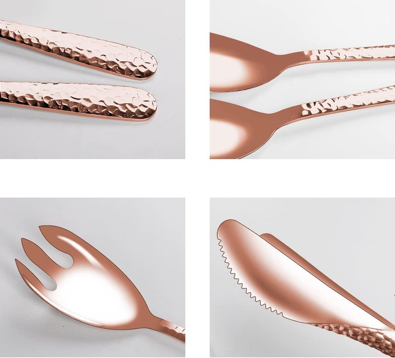 Ymeibe مجموعة أدوات تقديم السلطة من ملعقة وشوكة معدنية بتصميم مطروق من الفولاذ المقاوم للصدأ 1810، أدوات تقديم كبيرة للسلطة للمطبخ وحفلات البوفيه باللون الوردي الذهبي - Image 4