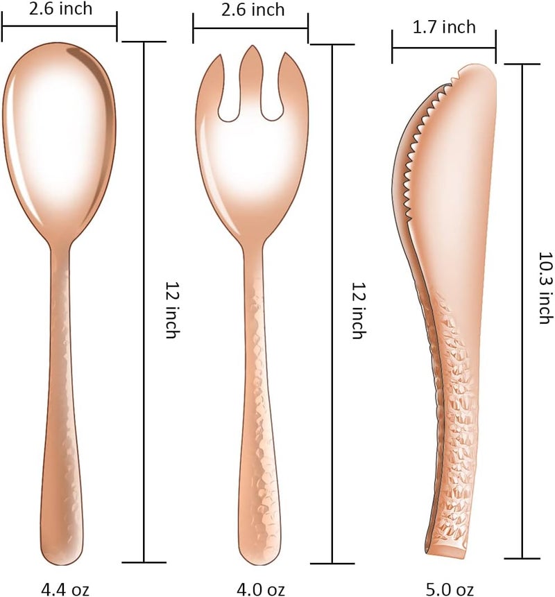 Ymeibe مجموعة أدوات تقديم السلطة من ملعقة وشوكة معدنية بتصميم مطروق من الفولاذ المقاوم للصدأ 1810، أدوات تقديم كبيرة للسلطة للمطبخ وحفلات البوفيه باللون الوردي الذهبي - Image 5