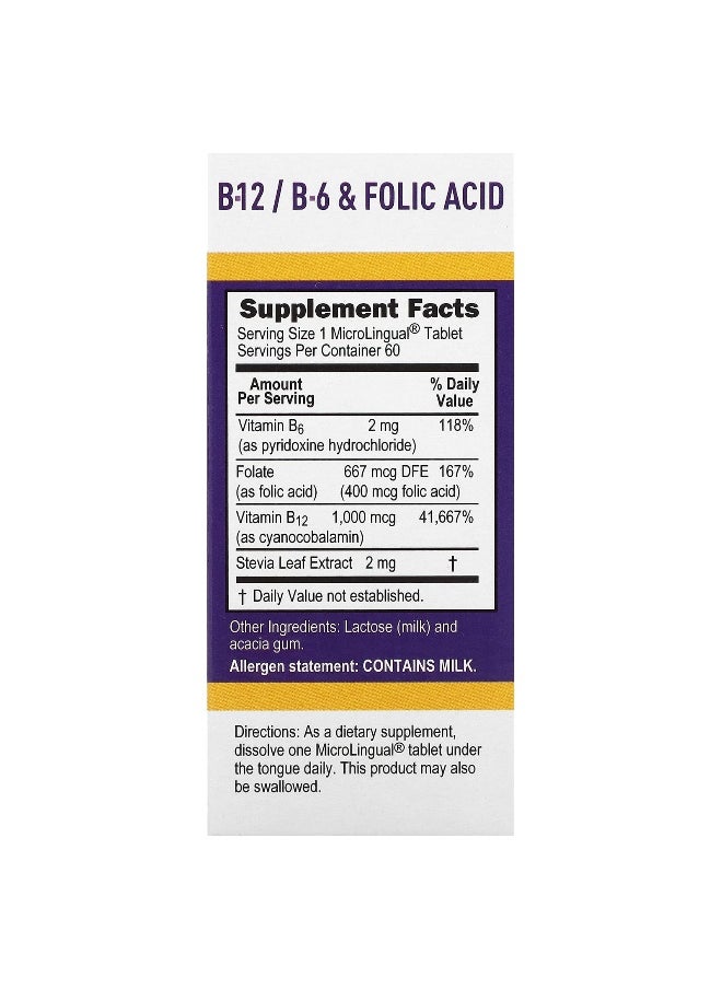 Superior Source Superior Source, Cyanocobalamin & B-12 &  B-6 & Folic Acid, 1,000 mcg & 2 mg & 400 mcg, 60 MicroLingual Instant Dissolve Tablets  - Image 2