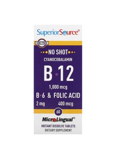 Superior Source Superior Source, Cyanocobalamin & B-12 &  B-6 & Folic Acid, 1,000 mcg & 2 mg & 400 mcg, 60 MicroLingual Instant Dissolve Tablets  - Image 1