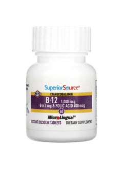 Superior Source Superior Source, Cyanocobalamin & B-12 &  B-6 & Folic Acid, 1,000 mcg & 2 mg & 400 mcg, 60 MicroLingual Instant Dissolve Tablets  - Image 3