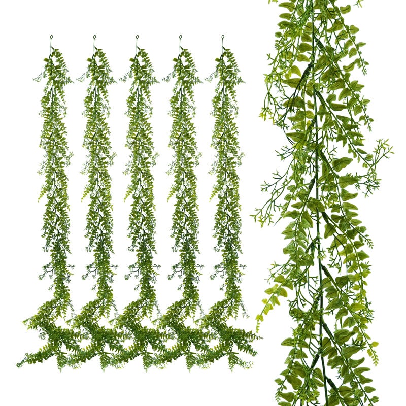 PENGYEE 6 Pack 5.57ft Artificial Greenery Garland for Table, Leaf Garland for Room Decor, Fern Garlands for Decoration, Fake Vines Hanging Plants for Home Bedroom Garden Wall Wedding Decor - Image 1