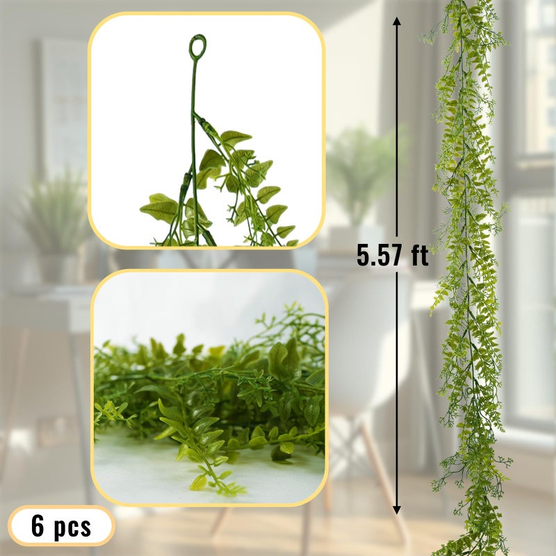 PENGYEE 6 Pack 5.57ft Artificial Greenery Garland for Table, Leaf Garland for Room Decor, Fern Garlands for Decoration, Fake Vines Hanging Plants for Home Bedroom Garden Wall Wedding Decor - Image 4