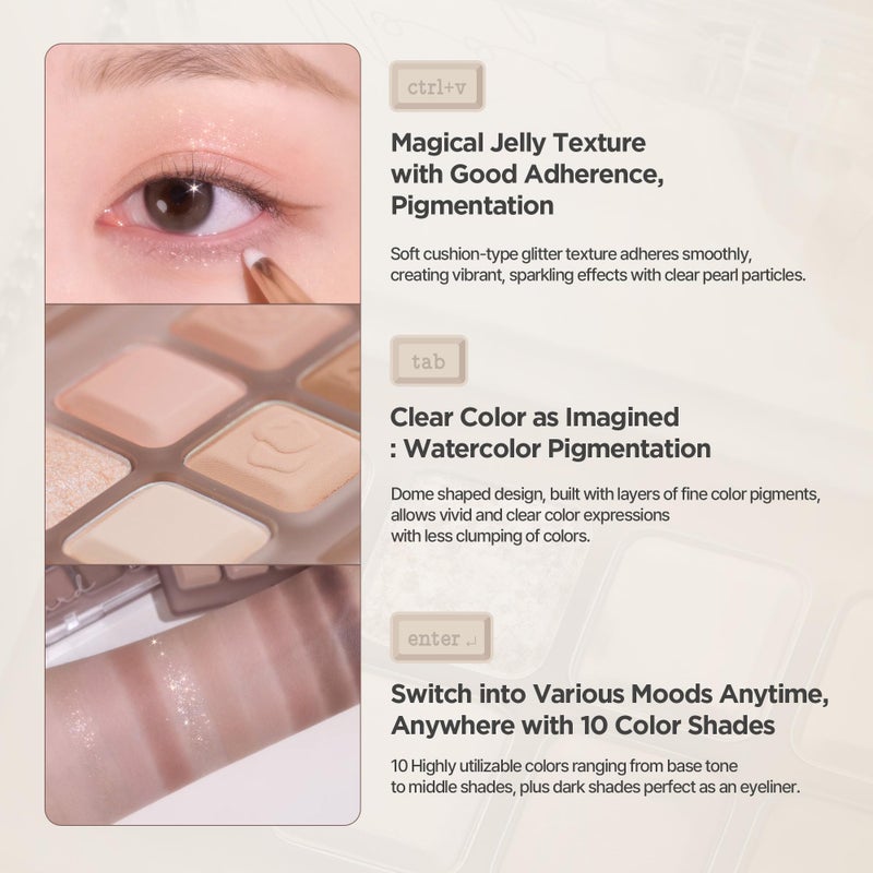 lilybyred Mood Keyboard | 10-Shade Korean Eyeshadow Palette, Highly Pigmented, Matte, Shimmer & Jelly Glitter, Smooth. Blendable, Long-Lasting, Dome-Shaped Design, 0.38 oz. (11 Chocolate Chip Smore) - Image 3