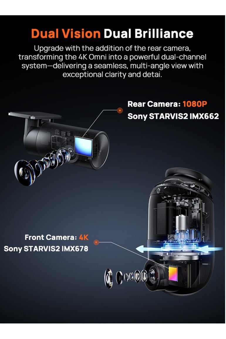 Generic 70mai Dual Dash Cam Front and Rear 4K X800 128G, Car Camera for Cars with Sony IMX678, STARVIS 2 Night Vision, HDR 360°, 4G LTE, AI Motion Detection, ADAS, 5GHz Wi-Fi 6, Parking Monitor, Voice Control - Image 4