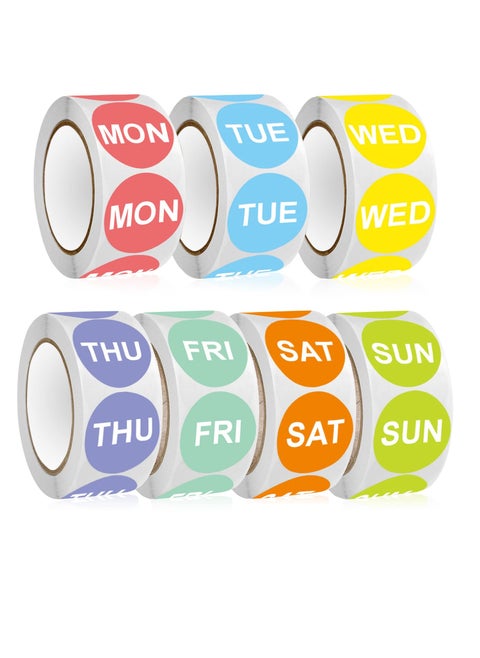 7 Days of The Week Labels Color Coding Dot Round Self Adhesive Stickers for Kitchen 1 Round Day Dot Food Rotation Labels 3500 Removable Date Stickers for Food Containers 500 Labels Roll