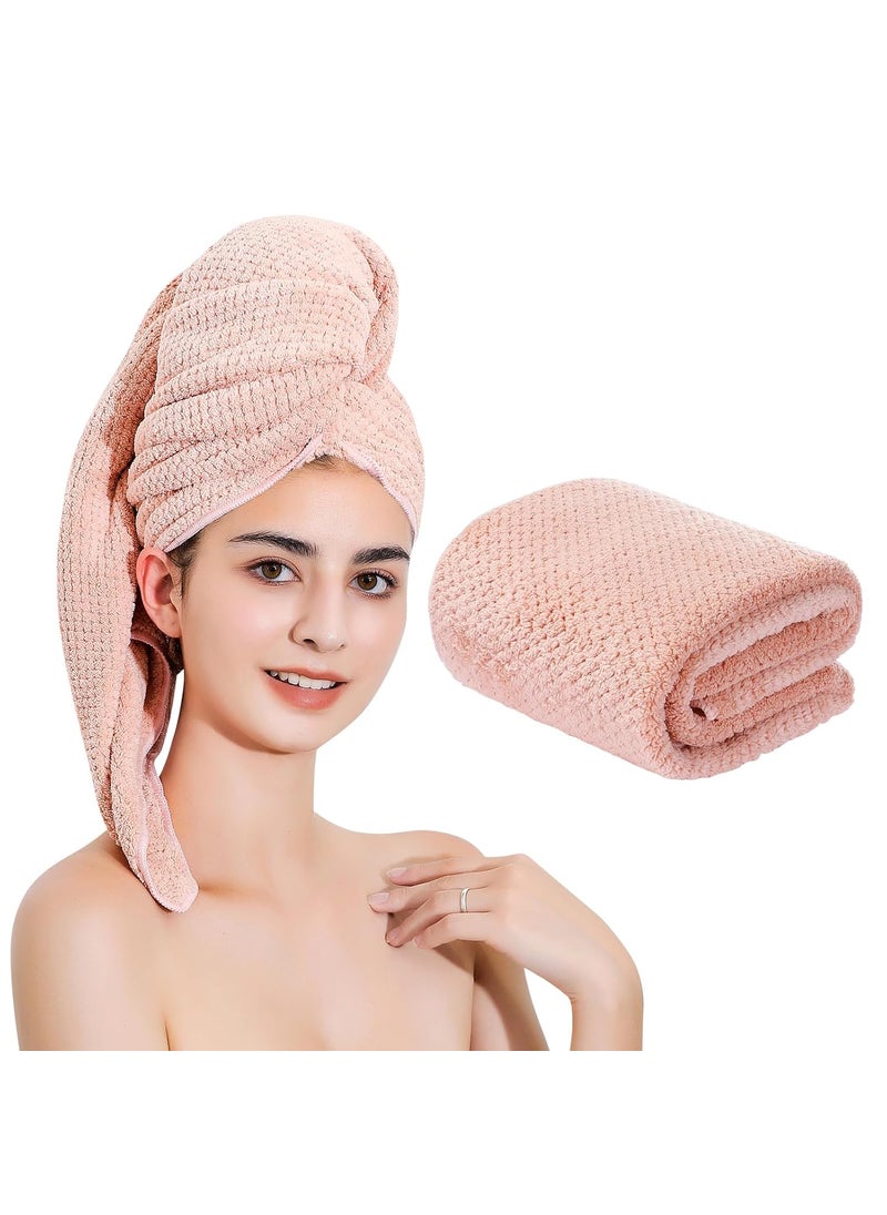 Laojbaba Microfiber Hair Towel Quick Dry Hair Towel Hair Drying Towels Suitable for All Kinds of Hair Ultra Absorbent Long and Thick Hair 24X48inch Lotus Root Pink (1pcs) 