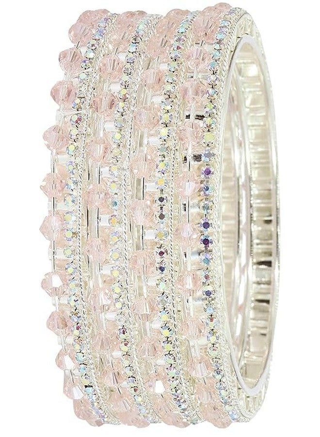 BANGLESKART Stylish Metal Zircon Gemstone & Pearls Beads Bangles Kada Set For Women & Girls Traditional Women's Bangles Premium Bangles For Party, Wedding, Occasion Set of 4 Pink - Image 2