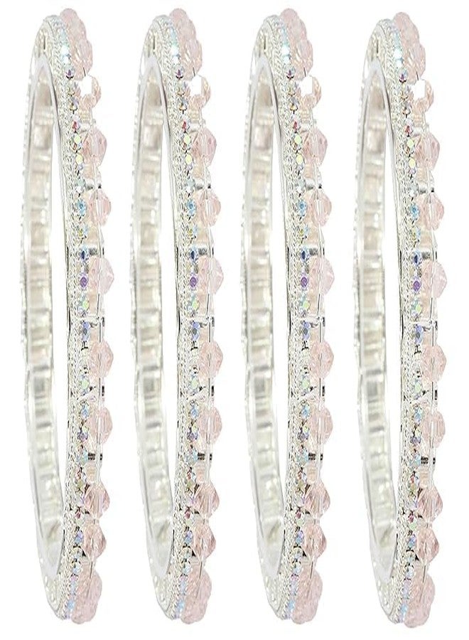 BANGLESKART Stylish Metal Zircon Gemstone & Pearls Beads Bangles Kada Set For Women & Girls Traditional Women's Bangles Premium Bangles For Party, Wedding, Occasion Set of 4 Pink - Image 3