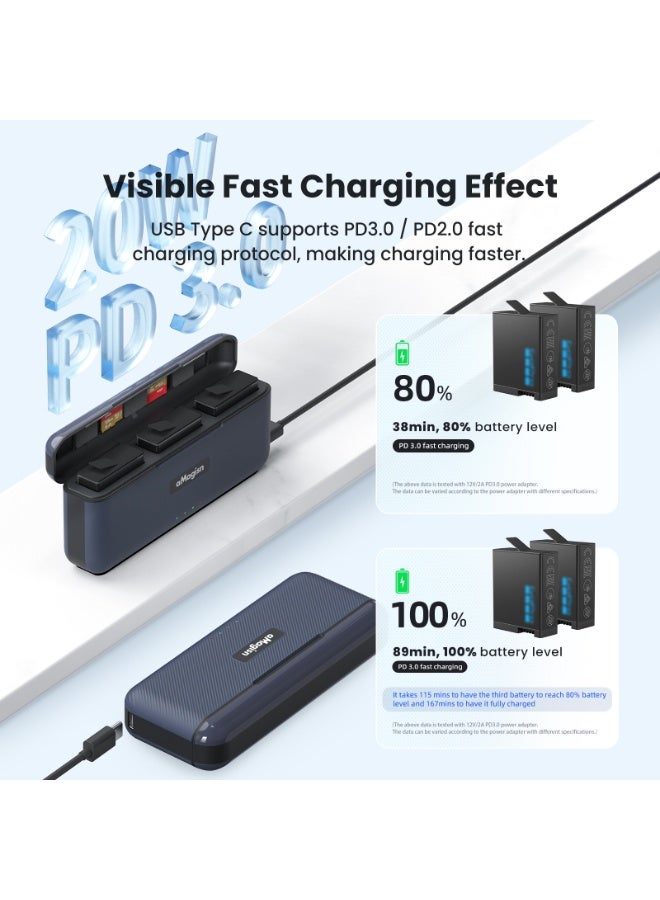 aMagisn علبة شحن سريعة لبطارية GoPro Hero 13 – شحن سريع عبر منفذ Type-C PD، إدارة ذكية للطاقة، تخزين للبطاريات وبطاقات MicroSD، غطاء مغناطيسي، تصميم مدمج - Image 2