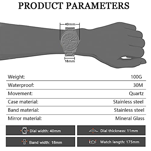 BOSCK Quartz Mens Watch,40mm Easy Read Auto Date and Day Stainless Steel Business Watch for Men,30M Waterproof Sports Mens Wrist Watches，Silver-Silver - Image 4