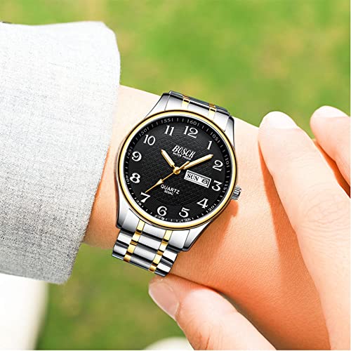 BOSCK Quartz Mens Watch,40mm Easy Read Auto Date and Day Stainless Steel Business Watch for Men,30M Waterproof Sports Mens Wrist Watches，Silver-Silver - Image 2
