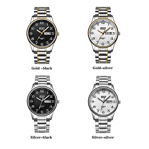 BOSCK Quartz Mens Watch,40mm Easy Read Auto Date and Day Stainless Steel Business Watch for Men,30M Waterproof Sports Mens Wrist Watches，Silver-Silver - Image 3