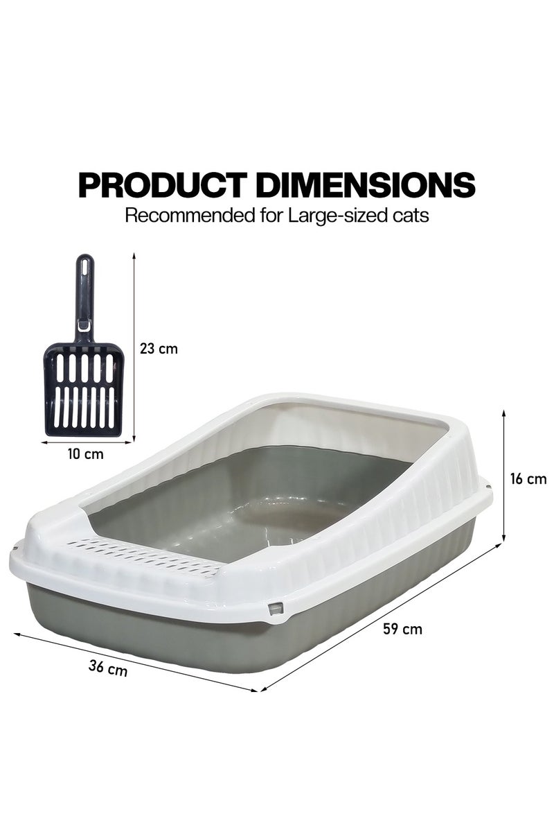 NNC PETS Semi-enclosed cat litter box with Litter scoop, High sides, Grid design, and detachable design, Durable lightweight cat toilet, Suitable for Indoor/Outdoor use, Easy to clean, 59 cm (Grey) - Image 2