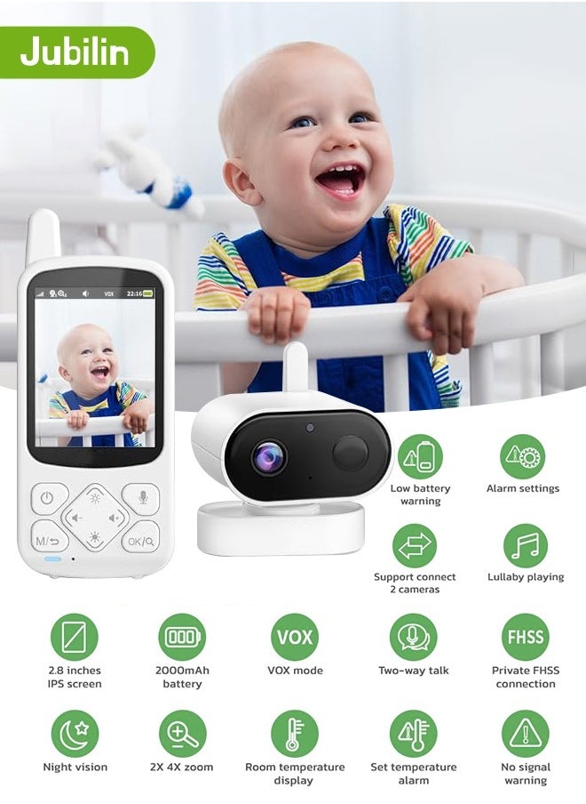 Jubilin Baby Monitor With Camera And Night Vision, 2.8 Inch 720P HD Video 2000mAh, IPS Screen, VOX Mode, 2-Way Audio, Temperature Alert, 8 Lullabies  - Image 1