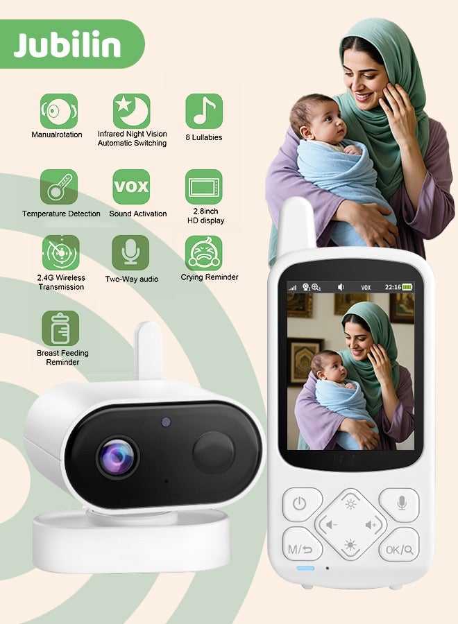 Jubilin Baby Monitor With Camera And Night Vision, 2.8 Inch 720P HD Video 2000mAh, IPS Screen, VOX Mode, 2-Way Audio, Temperature Alert, 8 Lullabies - Image 1