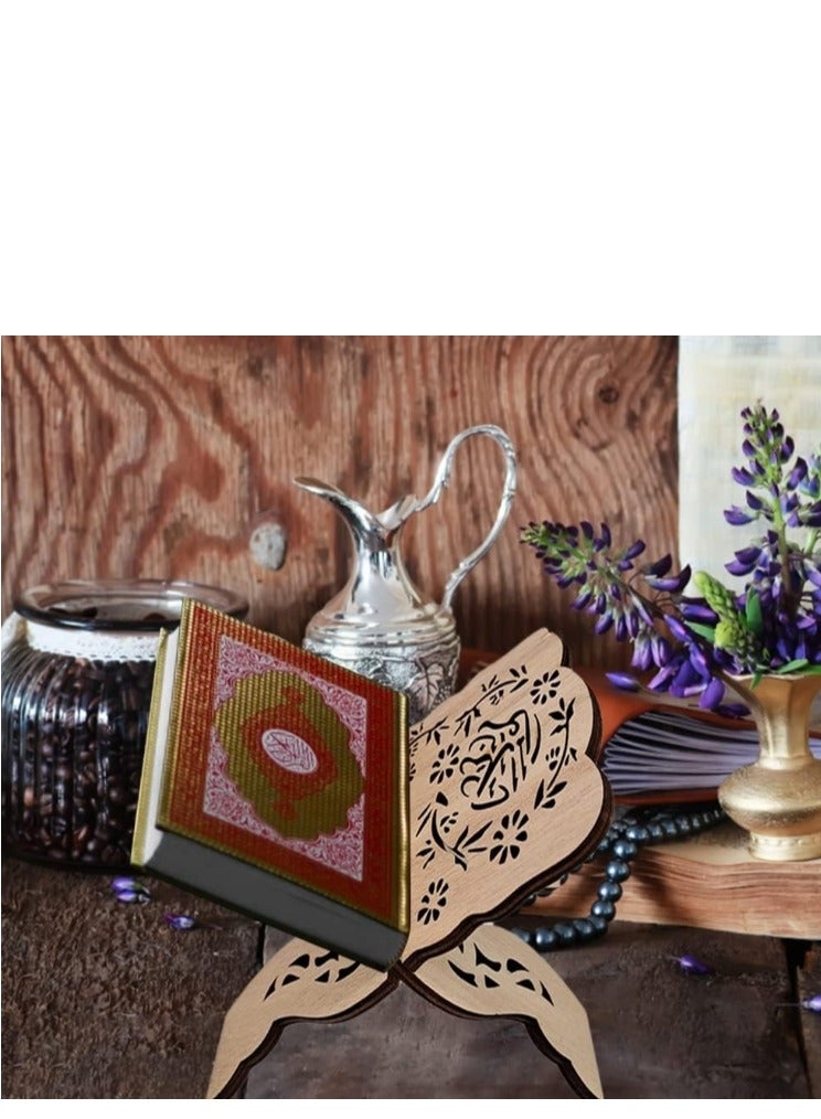 Y&D Quran Book Stand, Quran Holder Book Stand, Foldable Wooden Book Stand with Intricate Carvings for Bible Quran Eid Mubarak Ornament  - Image 3