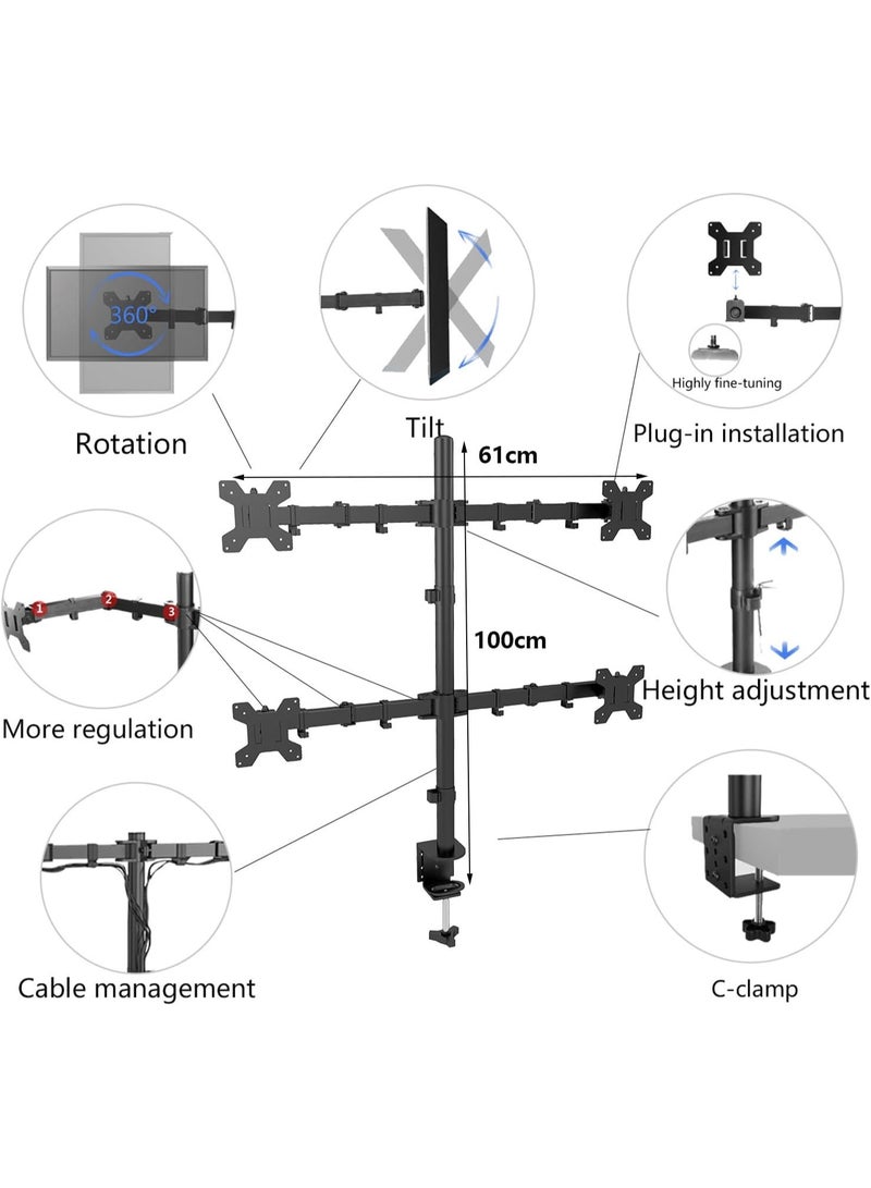 Professional Quad Monitor Desk Mount - Heavy-Duty Multi-Screen Support System - Fully Adjustable Monitor Arm for 4 Computer Screens - Ergonomic Desktop Stand with Integrated Cable Management - Precision Display Alignment Tool - Image 2