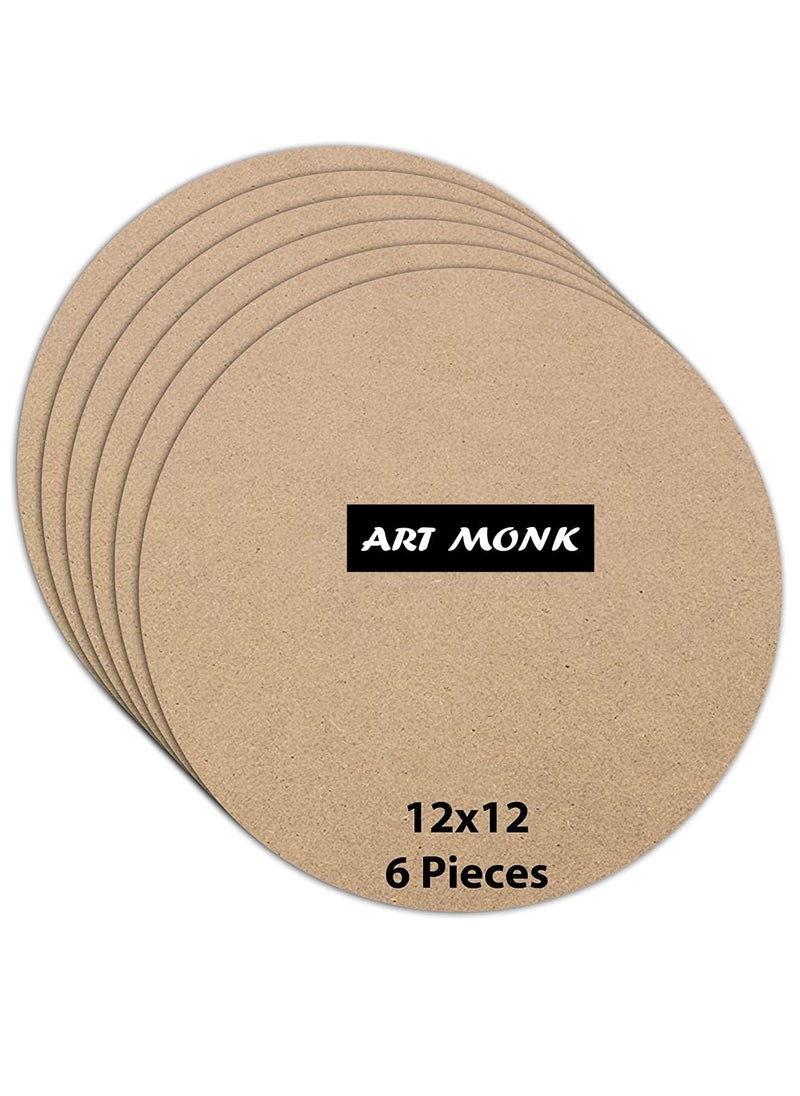 Generic Art Monk 6 Piece Round MDF Boards for Art and Craft Wood Round MDF Sheets for Craft Work DIY MDF Cutouts 12 Inch 6 Pcs  - Image 1