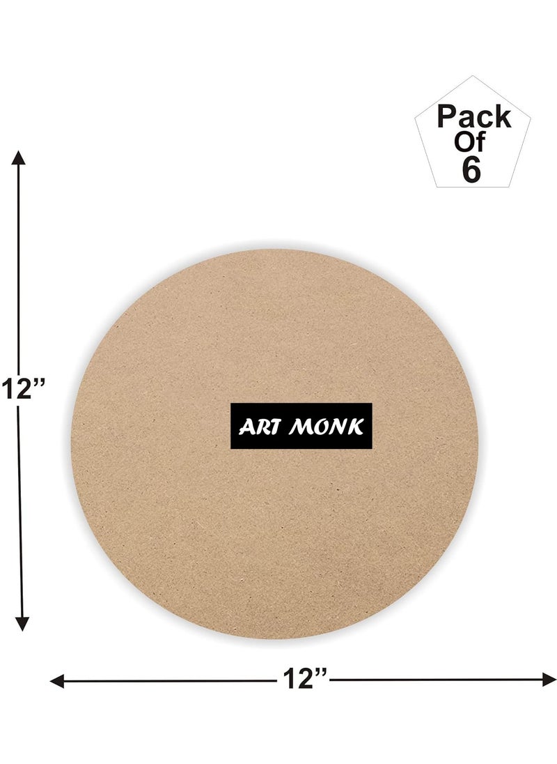 Generic Art Monk 6 Piece Round MDF Boards for Art and Craft Wood Round MDF Sheets for Craft Work DIY MDF Cutouts 12 Inch 6 Pcs  - Image 2