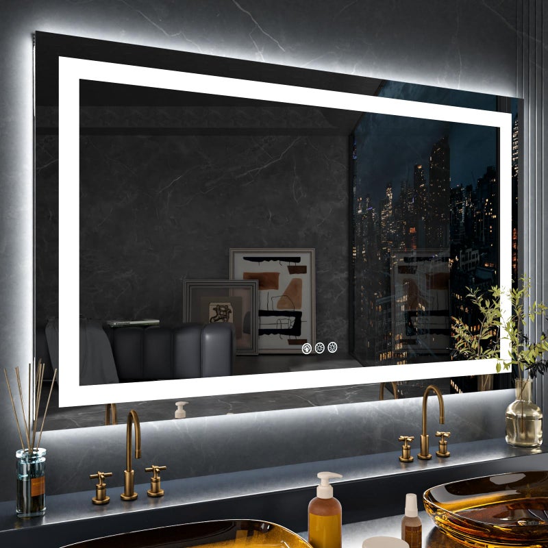 مرآة حمام LED RGB بحجم 72X36 بوصة مع أضواء كبيرة مضادة للضباب وقابلة للتعتيم وذكية مع وظائف الذاكرة زجاج مقسى