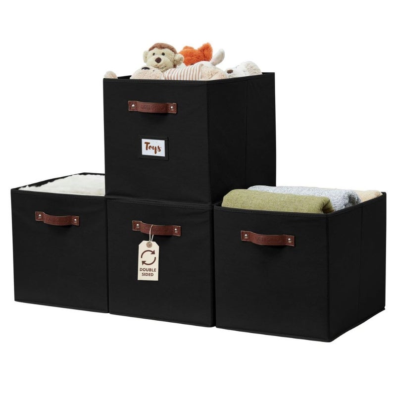 DECOMOMO Storage Baskets, 13x15x13 Storage Cube Bins with Labels for Organizing Shelves Kallax (Kallax / 4pcs, Black) - Image 1