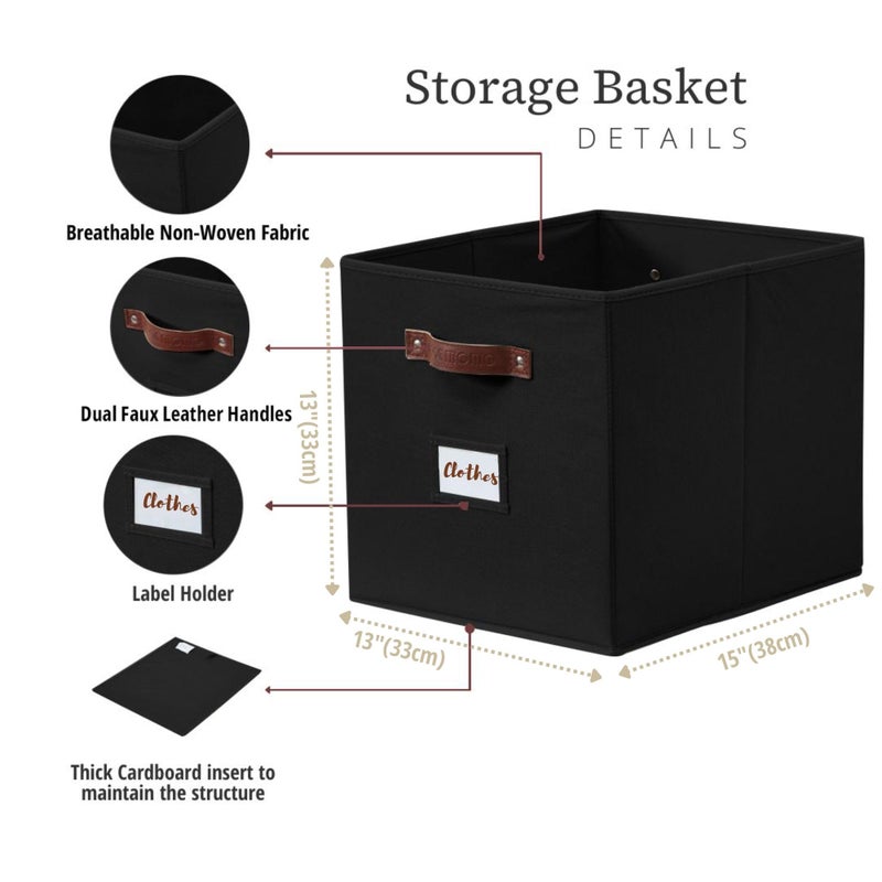 DECOMOMO Storage Baskets, 13x15x13 Storage Cube Bins with Labels for Organizing Shelves Kallax (Kallax / 4pcs, Black) - Image 3