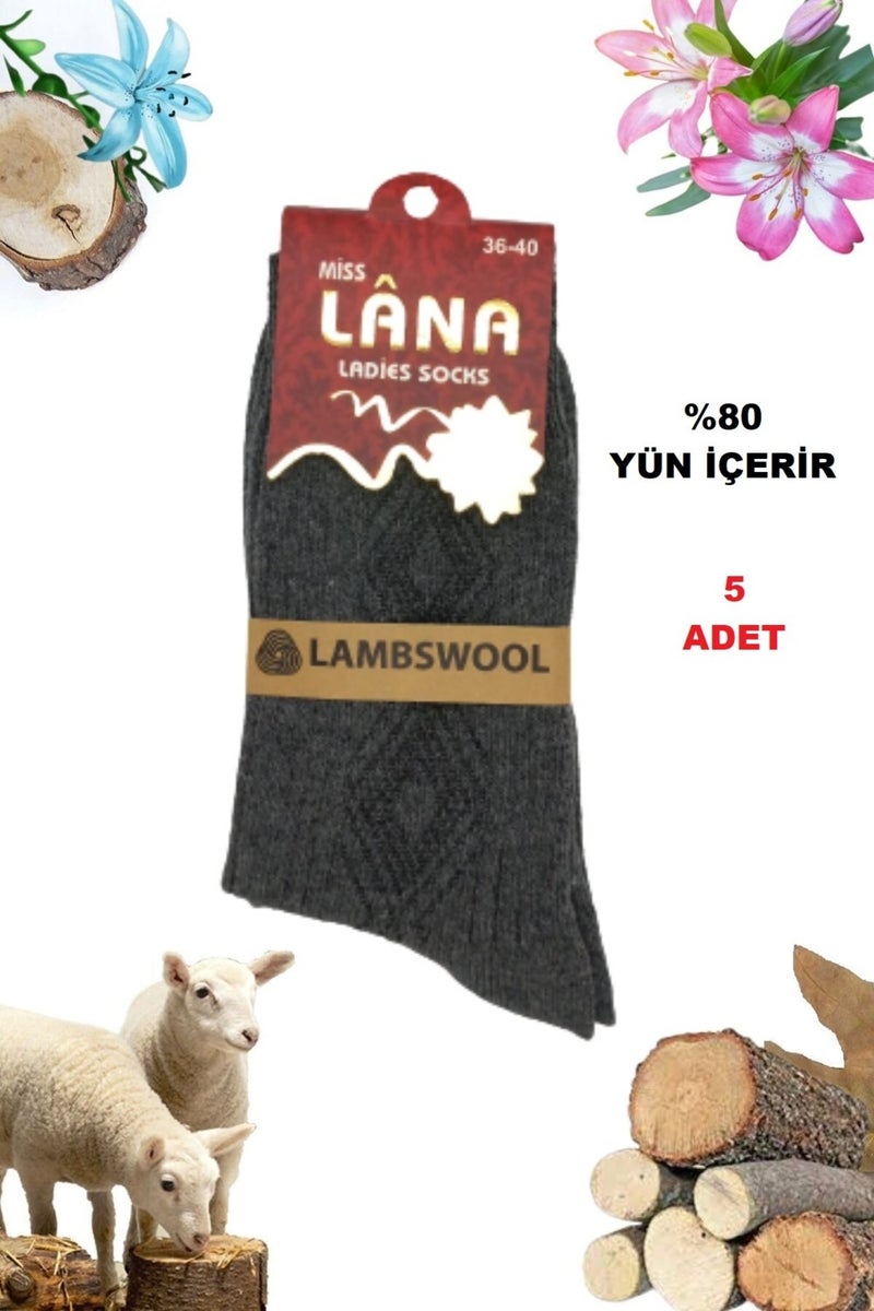 Kral Socks Kral Women's Socks 5 Pairs Winter Wool Socks Lambswool (Special Lamb Wool) With Thermal Features for Women - Image 1