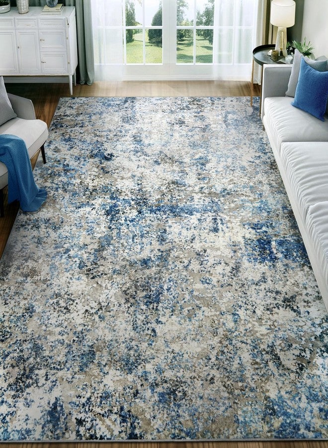 AUKOW Washable Area Rug for Living Room: 5x7 Modern Abstract Neutral Soft Rug for Bedroom Dining Room No Slip Low Pile Carpet for Nursery Home Office - Grey/Blue - Image 1
