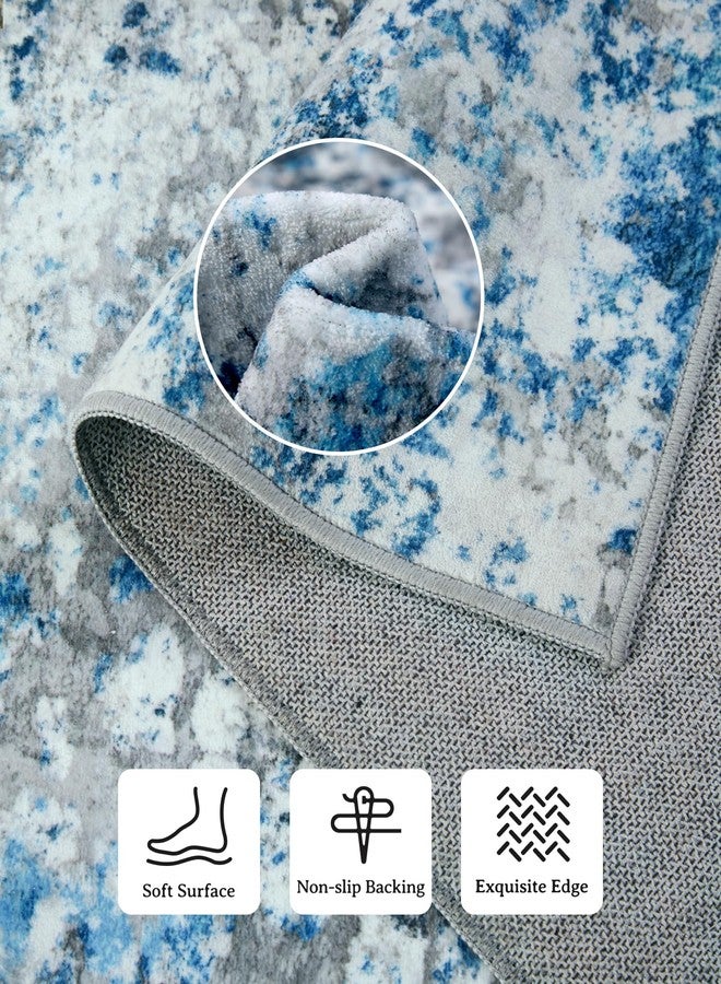 AUKOW Washable Area Rug for Living Room: 5x7 Modern Abstract Neutral Soft Rug for Bedroom Dining Room No Slip Low Pile Carpet for Nursery Home Office - Grey/Blue - Image 5