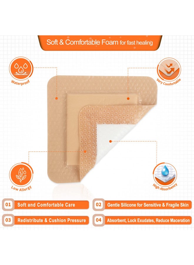EalionMed Silicone Foam Dressing with Gentle Adhesive Border 6''x6'' 5 Pack, Painless Removal High Absorbency Waterproof Bed Sore Bandage for Pressure Ulcer, Leg Ulcer, Diabetic Foot Ulcer by EalionMed - Image 5